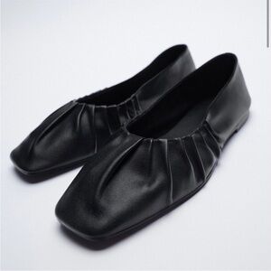 Zara Ruched Leather Ballet Flats 9.5